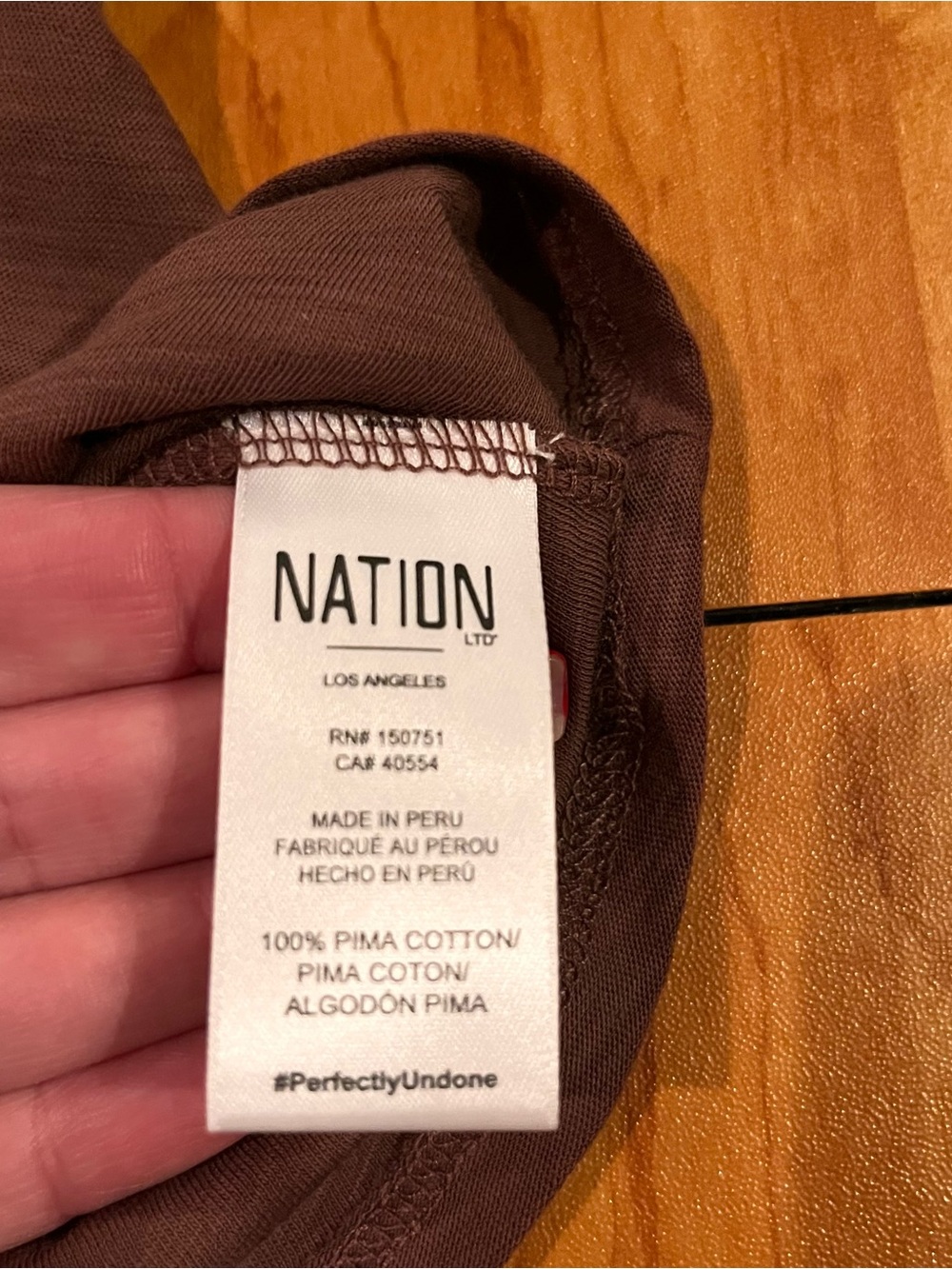 Nation LTD Brown Pima Cotton Ruffle Sleeve Tee Top Medium Made in Peru - Picture 3 of 5